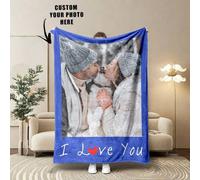 Shein 1 pieza Manta personalizada con fotos y texto, manta de franela personalizada, regalo del Día de la Madre para mamá, manta decorativa para el hogar, m