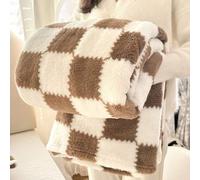 Shein 1 pieza Manta suave y acogedora con estampado de cuadros marrones, adecuada para decoración del hogar, cama, sofá, oficina, habitación, dormitorio, la