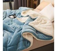 Shein 1 pieza Manta suave y cómoda de doble capa de terciopelo de leche de color azul claro sólido, adecuada para dormitorio, habitación de invitados, todas