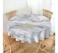 Shein 1 pieza Mantel con estampado de mármol gris y dorado con borde ondulado, mantel moderno y minimalista de poliéster impermeable y resistente a las manc