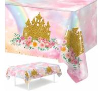 Shein 1 pieza Mantel con tema de castillo de princesa rosa, adecuado para fiesta de cumpleaños con tema de princesa, decoración de cumpleaños de niña, decor