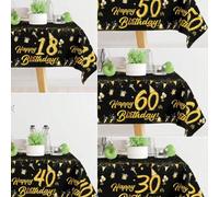 Shein 1 pieza Mantel de cumpleaños negro y dorado, adecuado para cumpleaños de 18/30/40/50/60 años, mantel desechable, decoración de fiesta de cumpleaños, c