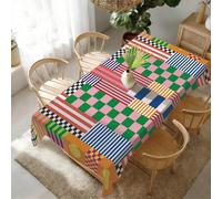 Shein 1 pieza Mantel de Mesa con Estampado Geométrico de Cuadros y Patchwork de Colores Arcoíris, Mantel de Comedor Alegre y Vibrante 140*220cm/140*180cm/14