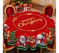Shein 1 pieza Mantel de Navidad, Diseño de Patrón de Árbol de Navidad y Muñeco de Nieve Mantel de Navidad - Tela de Poliéster, Suministros para Fiesta de Na