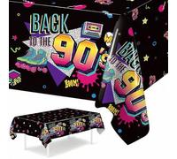 Shein 1 pieza Mantel de plástico desechable para fiesta retro de los 90, de 220*130cm, con el texto "BACK TO THE 90s", ideal para fiestas de cumpleaños o de