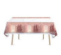 Shein 1 pieza Mantel desechable de 108 cm * 180 cm con temática de rosa dorada y cristales, mantel de mesa impermeable para fiesta de cumpleaños, reunión en