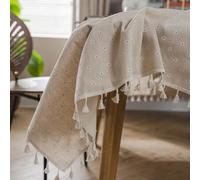 Shein 1 pieza Mantel rectangular con estampado de margaritas, estilo de granja bohemia de lino con flecos beige para decoración del hogar, manteles individu