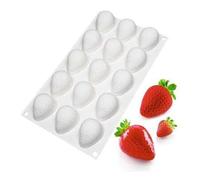 Shein 1 pieza Molde de silicona 3D en forma de fresa, 15 cavidades para hacer semiesferas de fresa, molde para hornear galletas y dulces de chocolate, herra