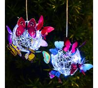 Shein 1 pieza Nueva luz colgante de mariposa con energía solar LED - Lámpara de mariposa para jardín, patio exterior, hecha con luces de colores y artesanía