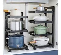 Shein 1 pieza Organizador ajustable de acero inoxidable para debajo del fregadero, estantería de almacenamiento de ollas y sartenes de cocina, almacenamient
