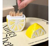 Shein 1 pieza Organizador de baño con diseño de limón lindo - Tarro de almacenamiento de cerámica con tapa, organizador decorativo de encimera de baño, hilo