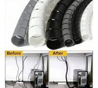 Shein 1 pieza Organizador de cables de 16 mm x 3 m negro con clip, cubierta protectora anti mordeduras para cable Ethernet abierto para escritorio, almacena