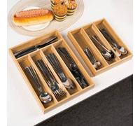 Shein 1 pieza Organizador de cajón de cocina de bambú - Caja de almacenamiento de cubiertos, Adecuado para cajones de cocina - Bandeja para utensilios y sop