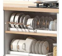 Shein 1 pieza Organizador de cajón de cocina expandible, diseño extraíble que ahorra espacio con estante ajustable para tapas de ollas, adecuado para encime