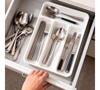 Shein 1 pieza Organizador de cajón de cubiertos plateado, caja de almacenamiento de utensilios de cocina para cajón pequeño, bandeja para tenedores, cuchara