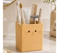 Shein 1 pieza Organizador de encimera de baño con forma de gato lindo, soporte cuadrado para cepillo de dientes, pasta de dientes, peine, afeitadora y artíc
