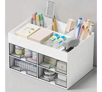 Shein 1 pieza Organizador de escritorio con 2 cajones, adecuado para escritorio, encimera, almacenamiento de papelería, portabolígrafos, lápices, tarjetas d
