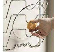 Shein 1 pieza Organizador de tapa de olla colgante de metal duradero, estantería de almacenamiento de pared de varios niveles para ollas y tapas, accesorio