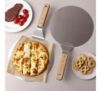 Shein 1 pieza Pala de pizza de acero inoxidable de 12 pulgadas con mango de madera, diseño perforado, pala de pizza de acero inoxidable, pala de pizza redon