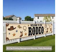 Shein 1 pieza Pancarta de bienvenida a la fiesta de rodeo, decoración con patrón de sombrero vaquero y botas de montar, adecuada para fiestas de cumpleaños,