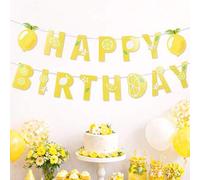 Shein 1 pieza Pancarta de cumpleaños con tema de limón, decoración de fondo para fiesta de cumpleaños, bandera colgante con diseño de limón lindo, decoració