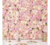 Shein 1 pieza Panel de pared con flores, Tablero de flores artificiales de rosa y hortensia rosa de 12.6*12.6 pulgadas, Fondo floral artificial para decorac