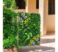 Shein 1 pieza Panel de pared de planta artificial, panel de seto de boj, pantalla de privacidad de césped artificial, telón de fondo de pared verde para dec