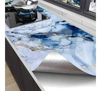 Shein 1 pieza Papel tapiz con patrón de mármol azul profundo y dorado, pegatina de textura de mármol brillante, pegatina de PVC impermeable y resistente al