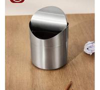 Shein 1 pieza Papelera de escritorio mini con tapa abatible de acero inoxidable, para coche/oficina/baño, adecuada para reciclaje de residuos y almacenamien