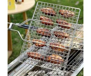 Shein 1 pieza Parrilla de barbacoa premium de acero inoxidable, pinzas de parrilla gruesas y finas, cesta de parrilla plegable y desmontable, parrilla de ex