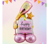 Shein 1 pieza Pedestal en 3D con globos de lámina metálica para pastel de champán del cumpleaños, globos de feliz cumpleaños, decoraciones de fiesta de cump