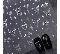 Shein 1 pieza Pegatina de encanto de uña con corazón, estrella y mariposa de plata, joya de diamante y gema, arte DIY estilo punk 3D, decoración de arte de