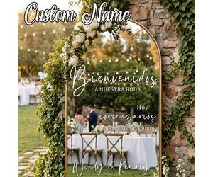 Shein 1 pieza - Pegatina de espejo personalizada para boda, nombres de la pareja de novios personalizados, fecha, pegatina de letrero de bienvenida para la