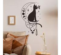 Shein 1 pieza Pegatina de pared con diseño de silueta de gato y mariposa con luna, pegatinas, vinilos decorativos para decoración del hogar, artículos de de