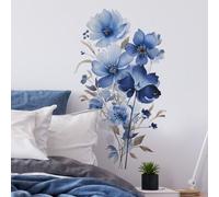 Shein 1 pieza Pegatina de pared con estampado floral en acuarela azul, pegatinas, vinilos decorativos para decoración del hogar, artículos de decoración de
