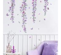 Shein 1 pieza Pegatina de pared removible con diseño de vid floral morada para sala de estar, dormitorio, pegatinas, vinilos decorativos para el hogar, artí