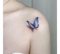 Shein 1 Pieza Pegatina De Tatuaje Temporal Lavable Con Mariposa 3d En Azul Vivo Con Patrón, Impermeable Y A Prueba De Sudor, Adecuada Para Personas Con Esti