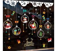 Shein 1 pieza Pegatina de ventana con bola de Navidad, Papá Noel, muñeco de nieve y reno desmontable, pegatina de copos de nieve navideños para decorar vent