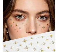 Shein 1 pieza Pegatina facial de estrella con strass, autoadhesiva sin pegamento, para festivales de música, fiestas, estrella dorada + cristal, para decora