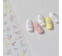Shein 1 pieza Pegatinas de arte de uñas 5D con relieve autoadhesivas de universo colorido, estrellas, luna y arcoíris - Suministros y decoraciones de arte d