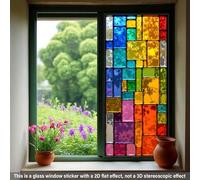 Shein 1 pieza Película de ventana de privacidad con mosaico arcoíris esmerilado de moda, sin pegamento, película de vidrio estática reutilizable de PVC, ade