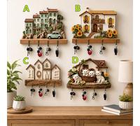Shein 1 pieza Perchero de llaves de madera 2D multiusos - Gancho de almacenamiento de llaves, adopta el diseño "Patrón de casa", equipado con ganchos de met