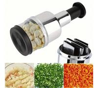 Shein 1 pieza Picadora de verduras manual, Cortador de cebolla multifunción, Prensajos portátil de acero inoxidable con recipiente, Apto para cebolla, ajo,