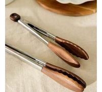 Shein 1 pieza Pinzas de cocina de madera, Pinzas de cocina con punta de madera, Pinzas para ensalada de acero inoxidable y nuez sin derrames, Pinzas para BB