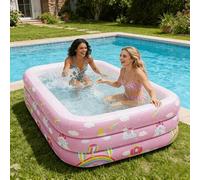 Shein 1 pieza Piscina inflable rectangular rosa, piscina portátil y plegable, material de PVC grueso y duradero, adecuada para patio trasero, jardín, patio,