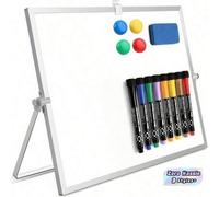 Shein 1 pieza Pizarra blanca magnética de doble cara de 16" x 12", incluye 8 marcadores, 4 imanes, 1 borrador y soporte. Ideal para dibujar, tomar notas, ha