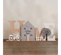 Shein 1 pieza Placa decorativa con forma de casa "Bienvenido a Casa" - Estilo de madera cálida, adecuada para decoración de escritorio/entrada, creando un a