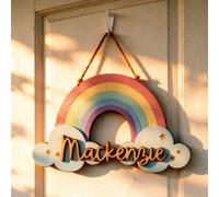 Shein 1 pieza Placa decorativa con nombre personalizable, Letrero de nombre arcoíris personalizado, Decoración del hogar en tonos pastel, Letrero de puerta,