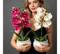 Shein 1 pieza Planta artificial de orquídea Phalaenopsis en maceta, 11 pulgadas, 5 hermosas orquídeas Phalaenopsis, adecuada para sala de estar, entrada o d