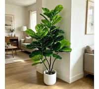 Shein 1 pieza Planta artificial grande de Ficus Lyrata, un árbol artificial de Ficus Lyrata de 47 pulgadas de alto, con 53 hojas, ,planta artificial de hoja